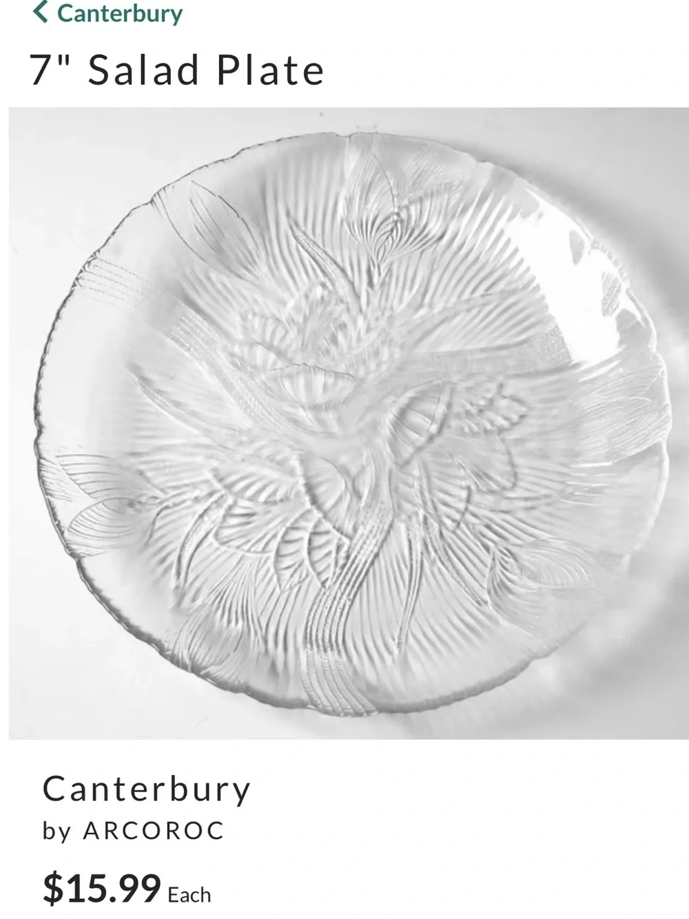 Canterbury by ARCOROC glass salad plates,6pc!EXCELLENT